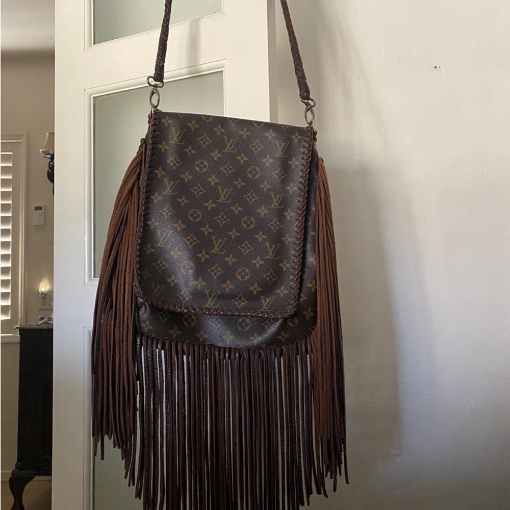 Revamped Louis Vuitton Brown Fringe Shoulder Bag